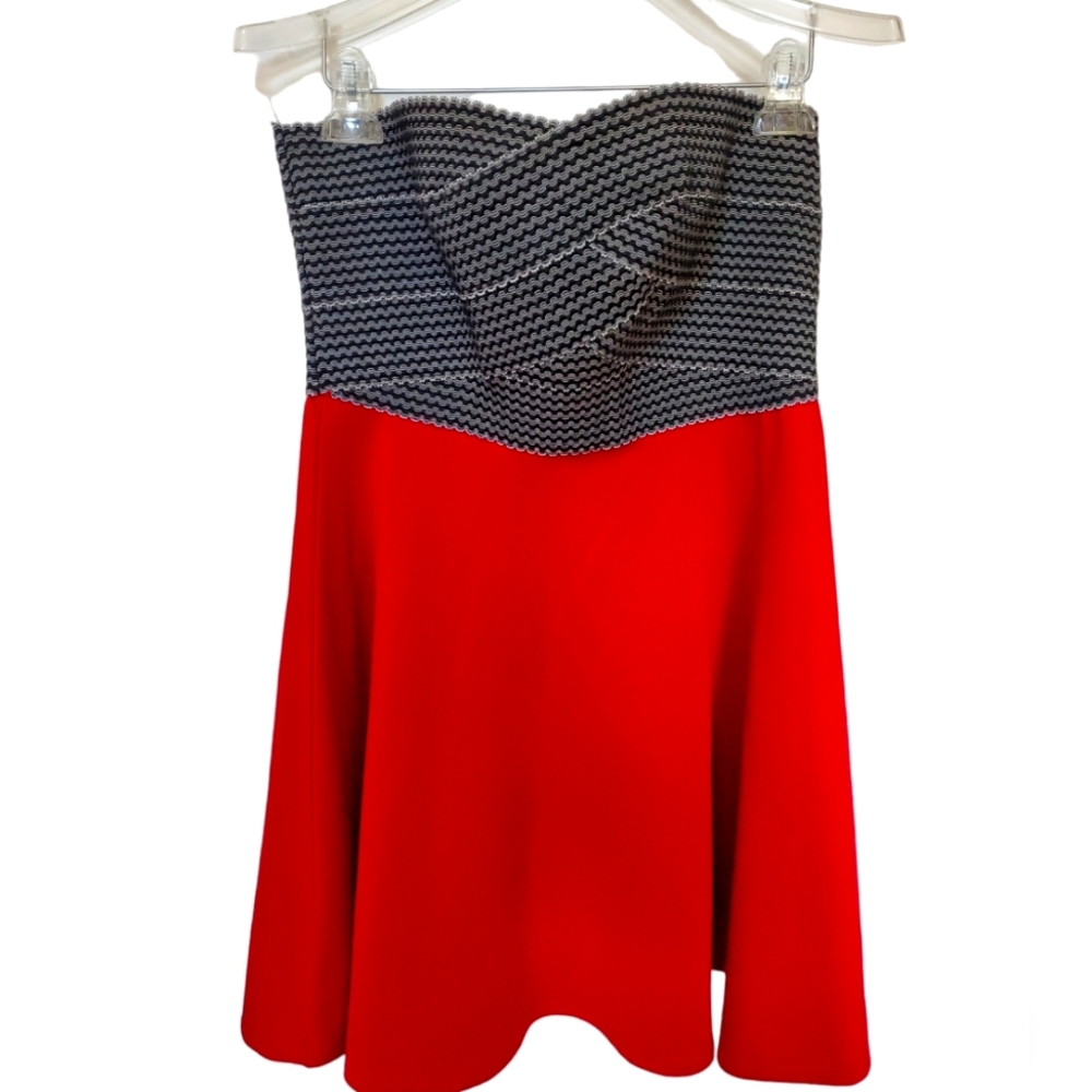Cute Strapless Red Skirted Dress